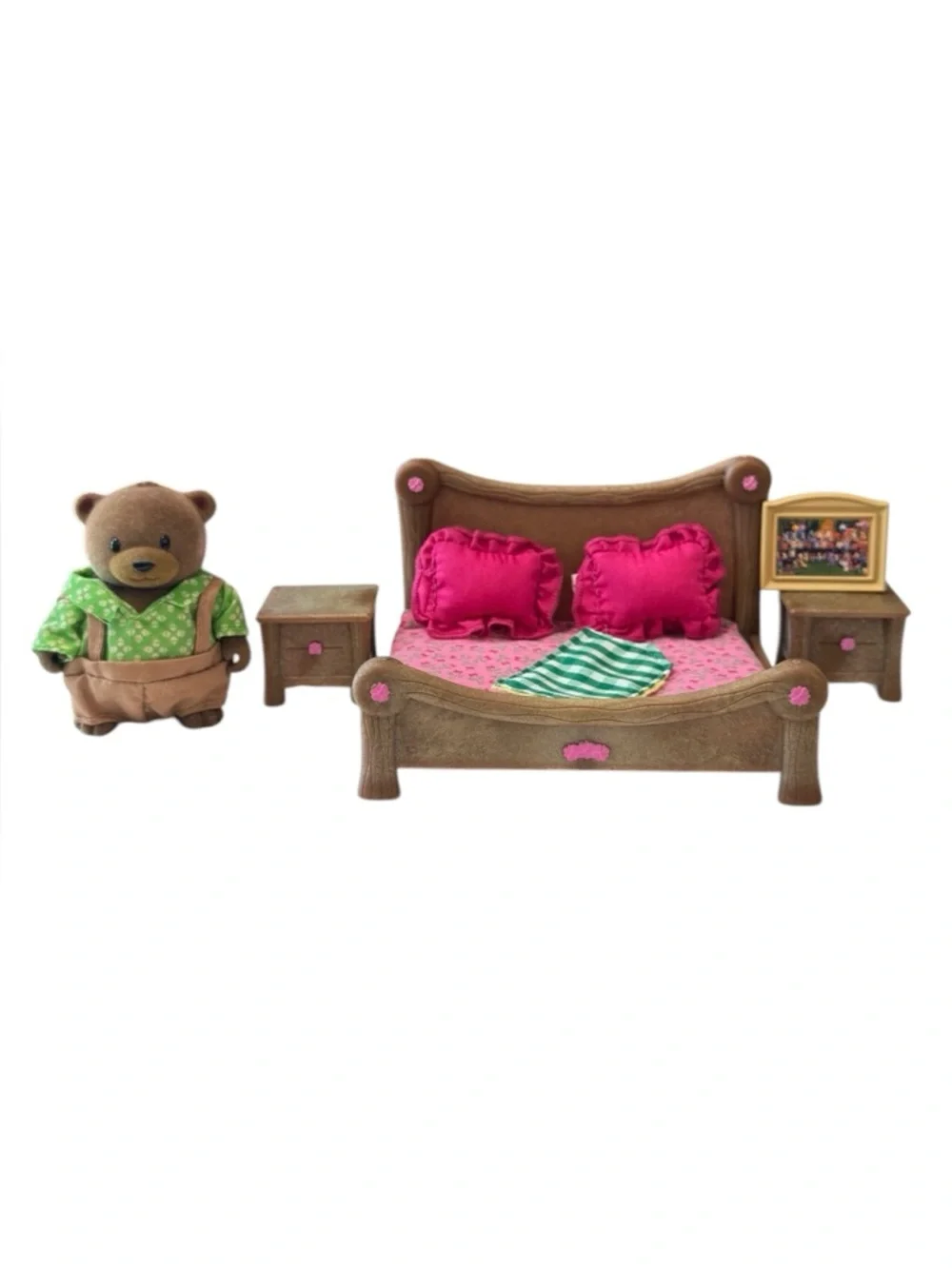 Li'l Woodzeez Miniature Furniture Playset Master Bedroom Bed w/Nighstands Pappa